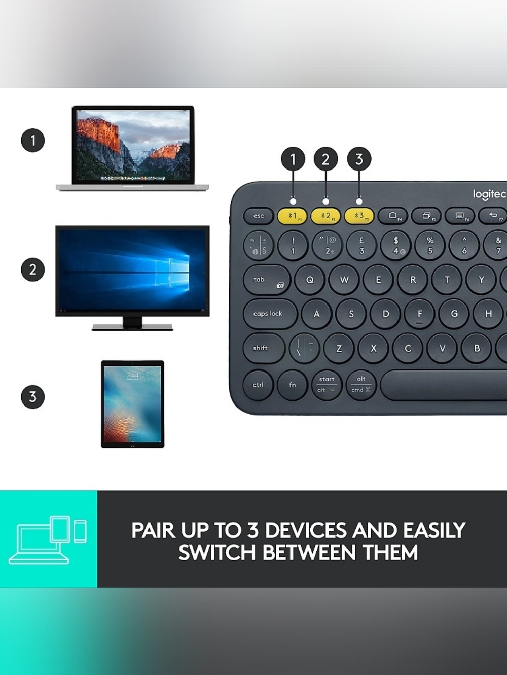 Logitech K380 Multi-Device Bluetooth Wireless Keyboard, Flow Cross-Computer Cont - Picture 5 of 7